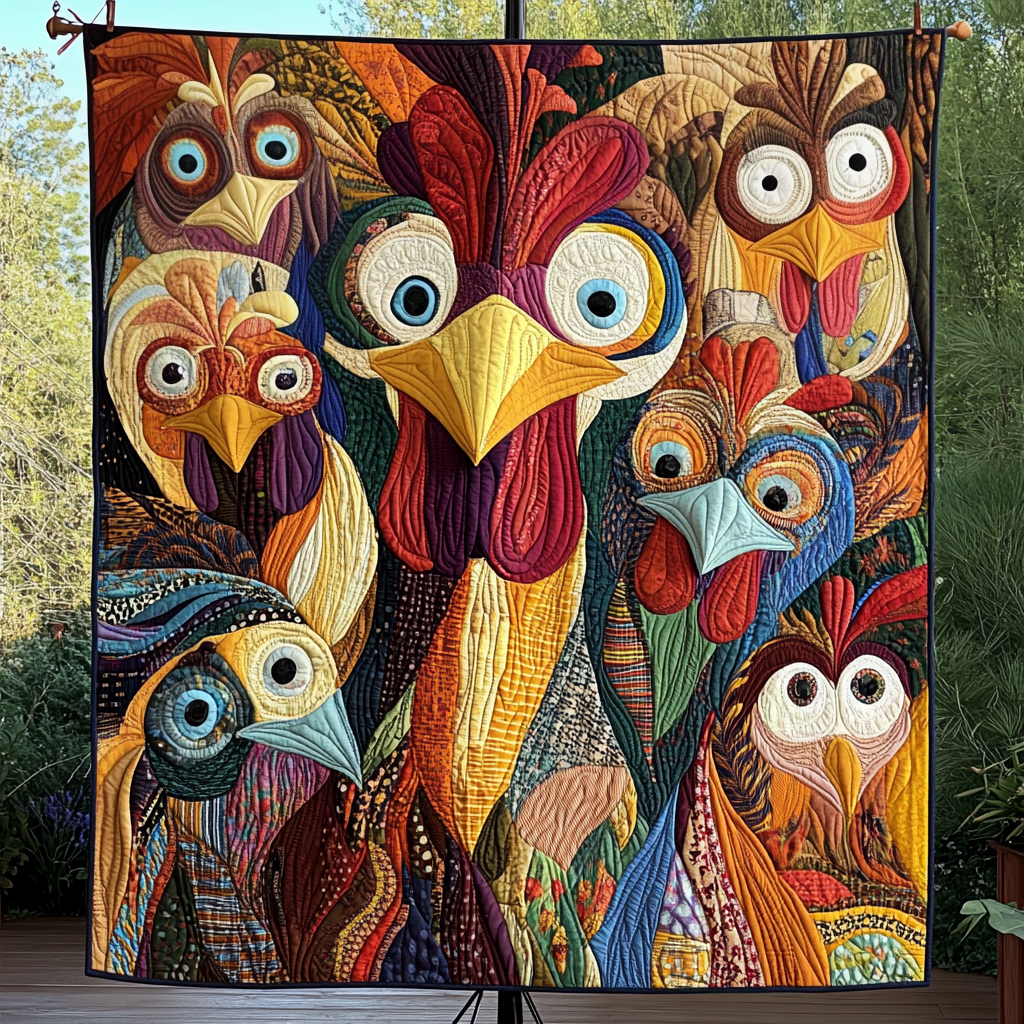 Hen House Hues Quilted Blanket - Throw (55" x 60")