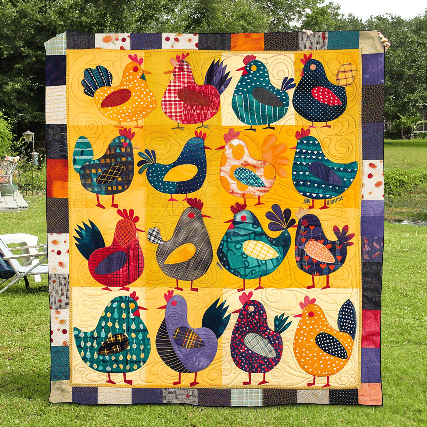 Hens Collection Quilted Blanket - Throw (55" x 60")