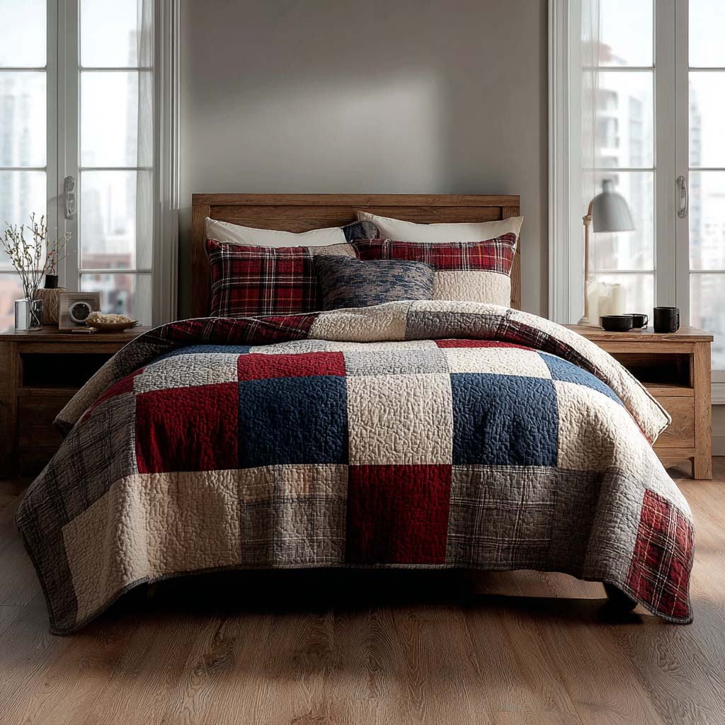 Heritage Block 3-Piece Quilted Bedding Set - Single (59" x 70")