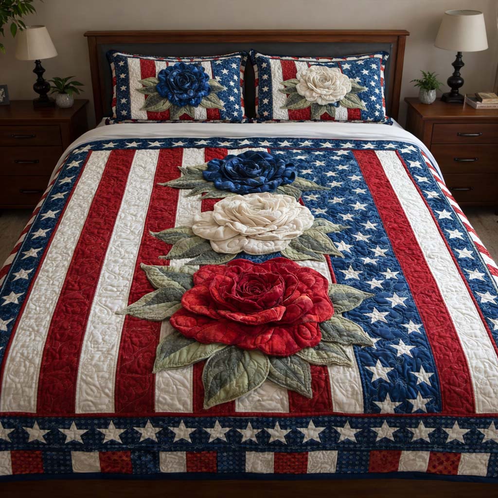 Heritage Roses 3-Piece Quilted Bedding Set - Single (59" x 70")