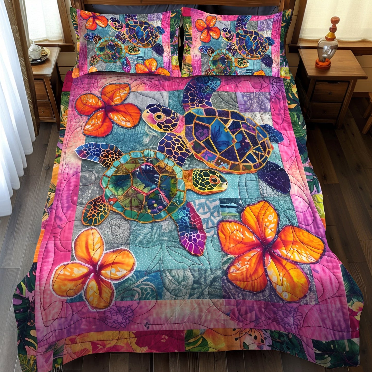 Hibiscus Haven 3-Piece Quilted Bedding Set - Single (59" x 70")