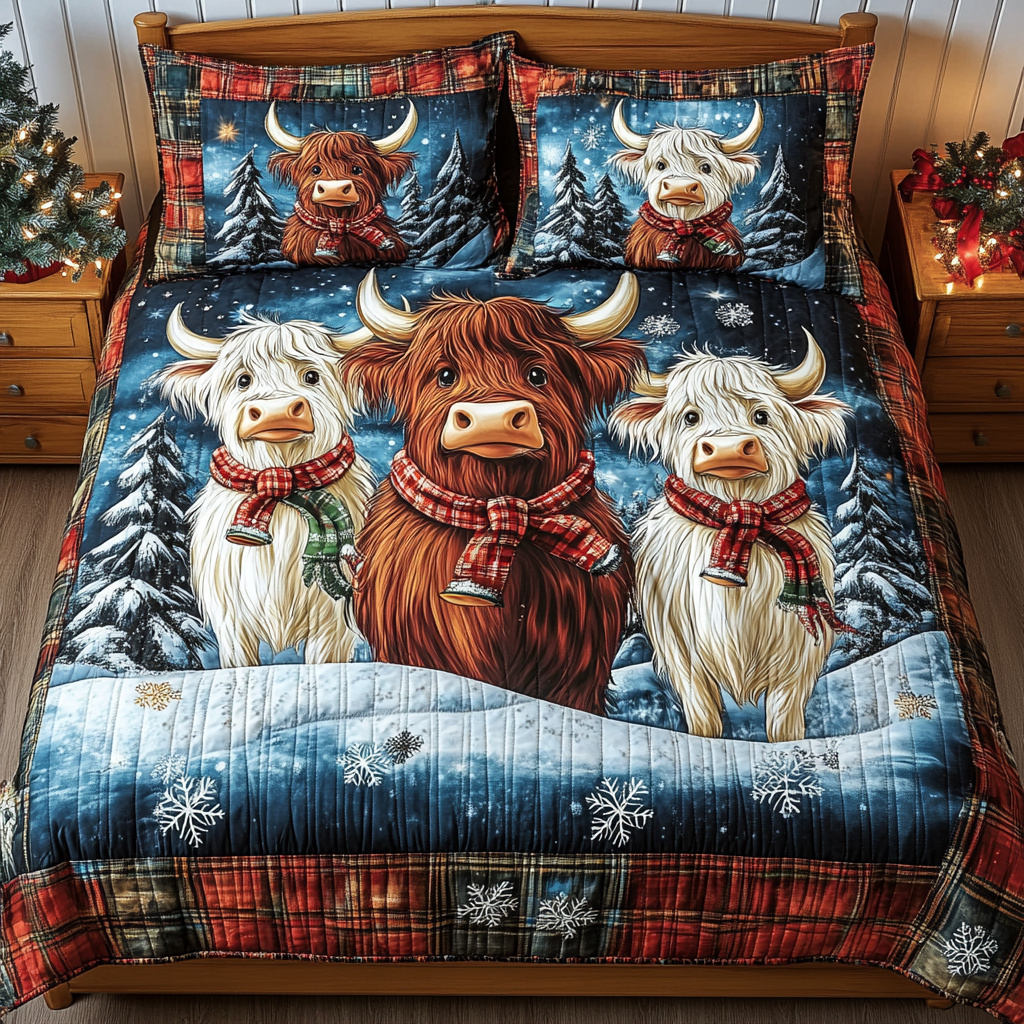 Highland Cow Serenity 3-Piece Quilted Bedding Set - Single (59" x 70")