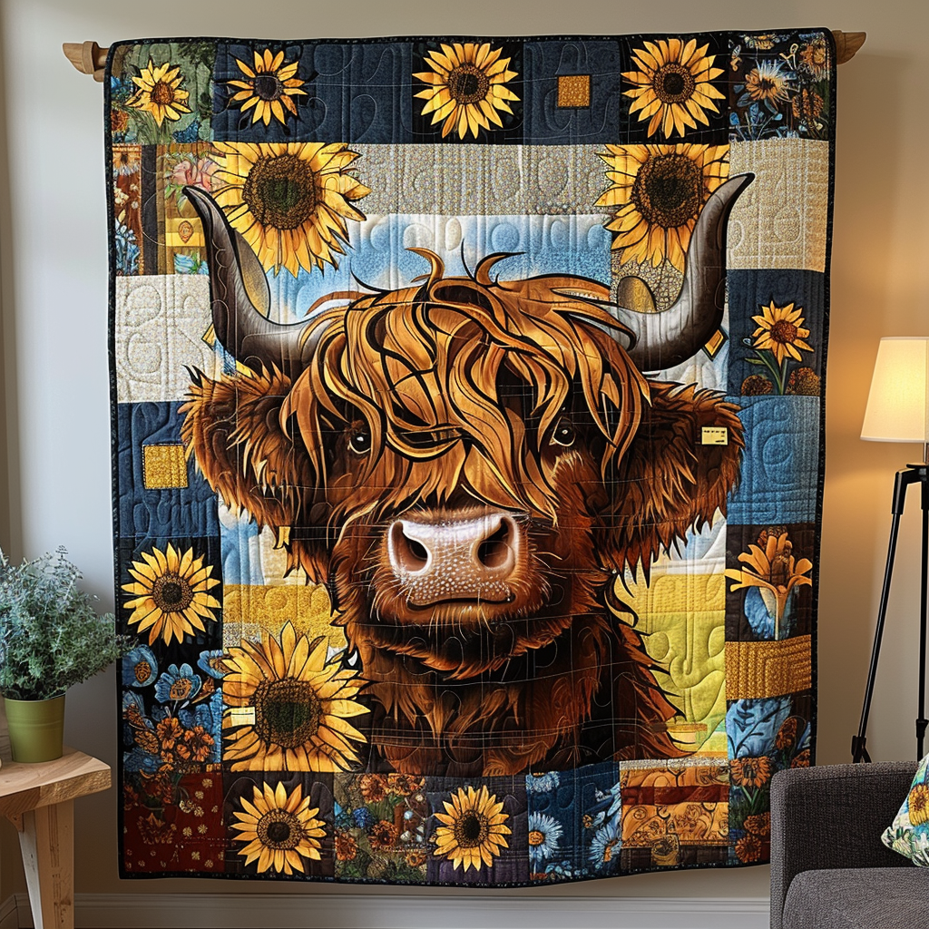 Highland Sunflower Delight Quilted Blanket - Throw (55" x 60")