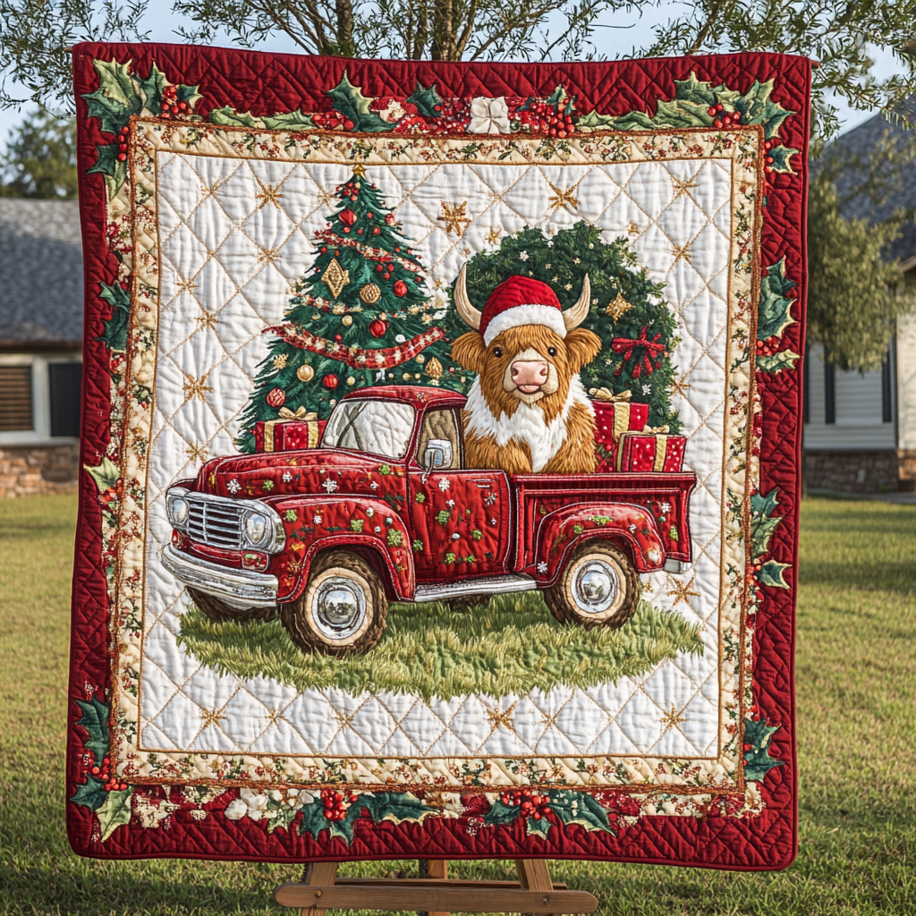 Highland Holly Jolly Quilted Blanket - Throw (55" x 60")
