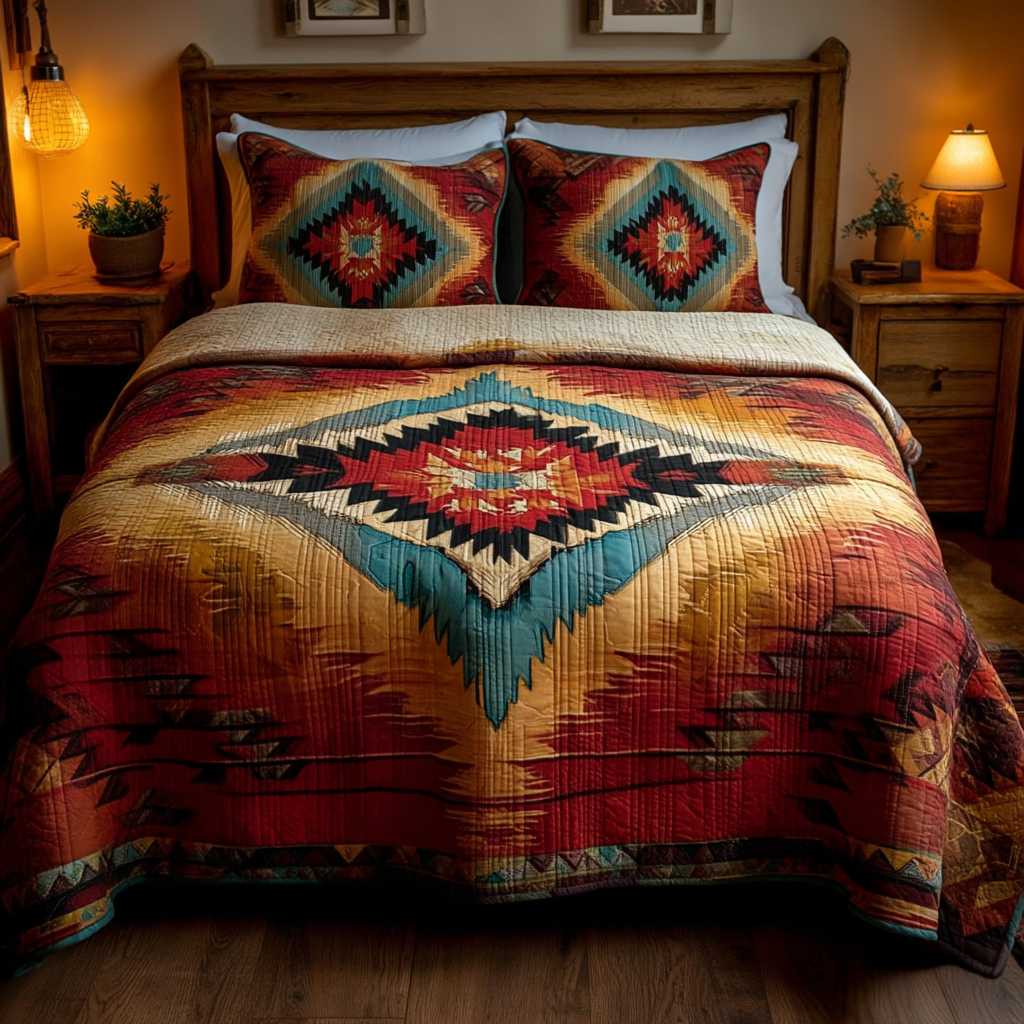 Highland Starburst Pattern 3-Piece Quilted Bedding Set - Single (59" x 70")
