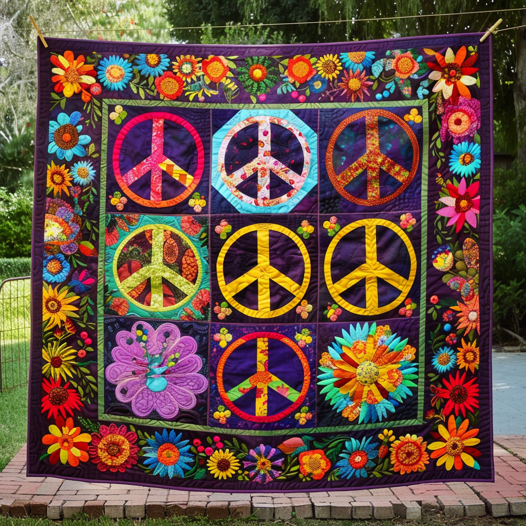 Hippie Vibes Quilted Blanket - Throw (55" x 60")