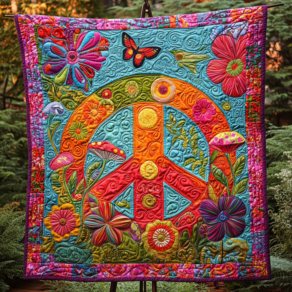 Hippie Peacefield Quilted Blanket - Throw (55" x 60")