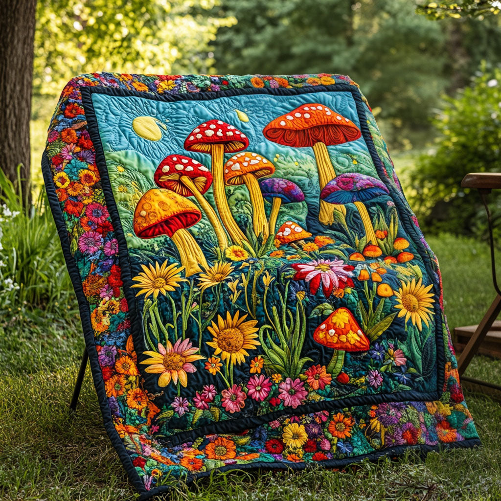 Hippie Shroom Haven Quilted Blanket - Throw (55" x 60")