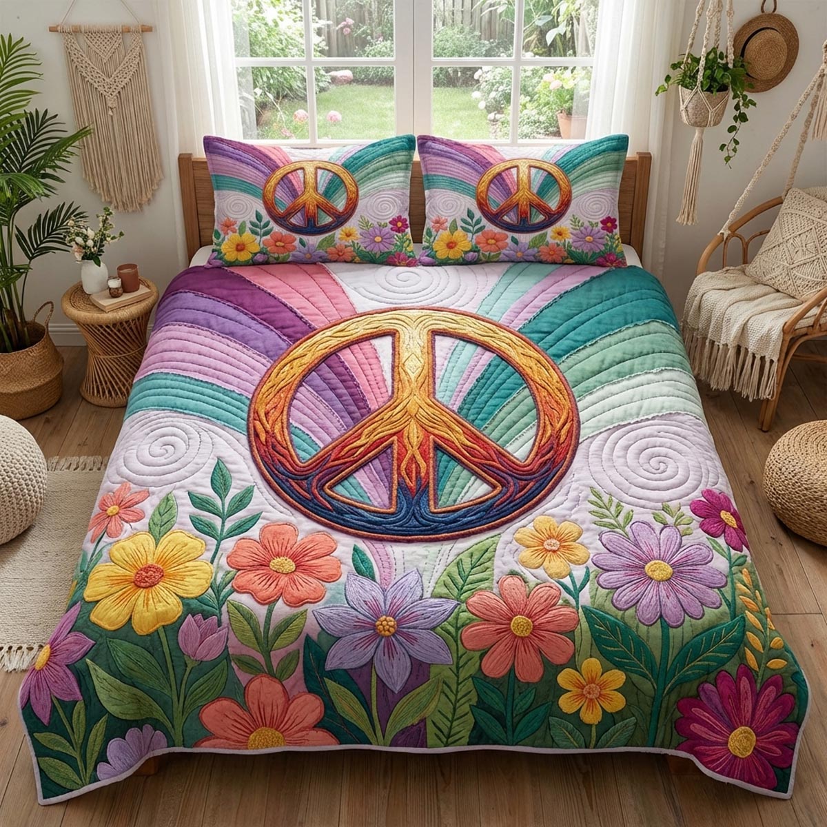 Hippie Spirit 3-Piece Quilted Bedding Set - Single (59" x 70")