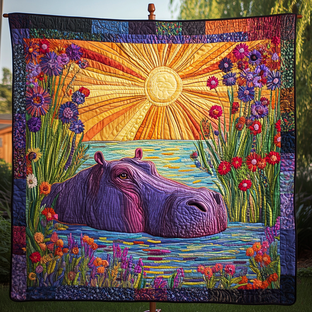 Hippo Haven Quilted Blanket - Baby (30" x 40")