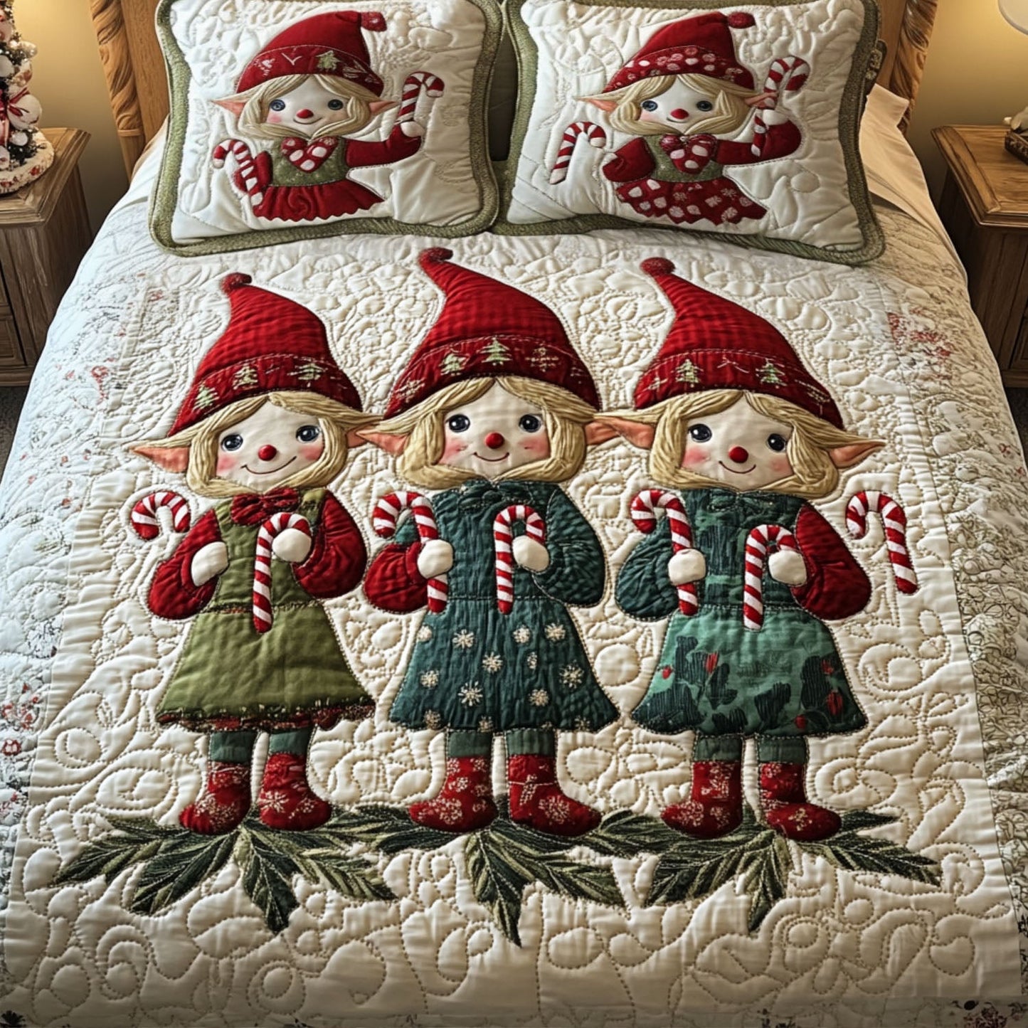 Holiday Elf Parade 3-Piece Quilted Bedding Set - Single (59" x 70")