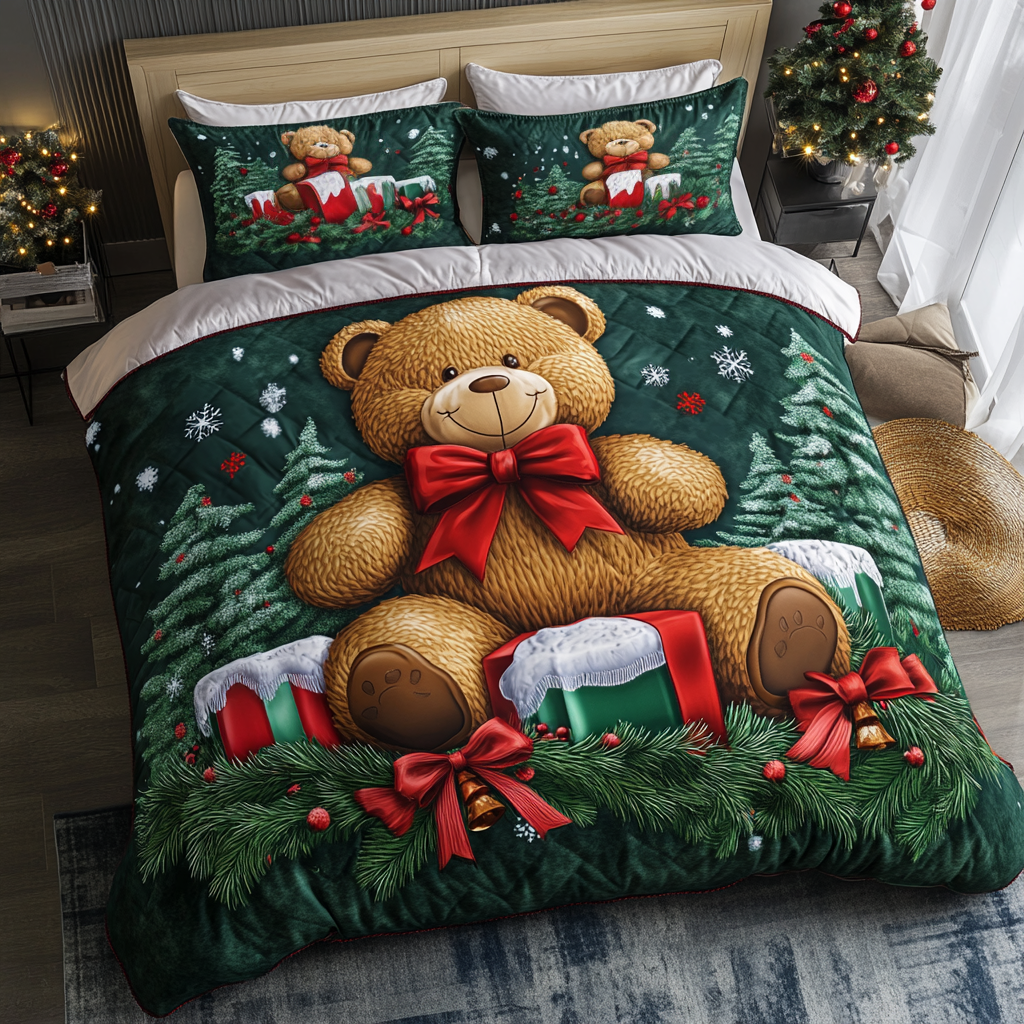 Holiday Bear Magic 3-Piece Quilted Bedding Set - Single (59" x 70")