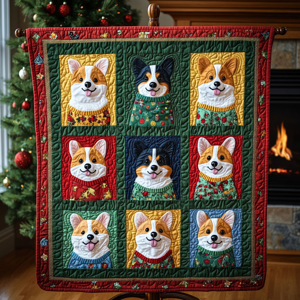 Holiday Cheer Corgis Quilted Blanket - Throw (55" x 60")