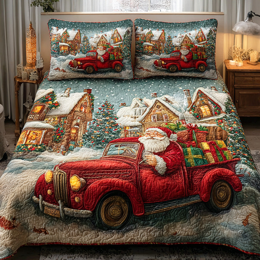 Holiday Cheer Santa 3-Piece Quilted Bedding Set - Single (59" x 70")