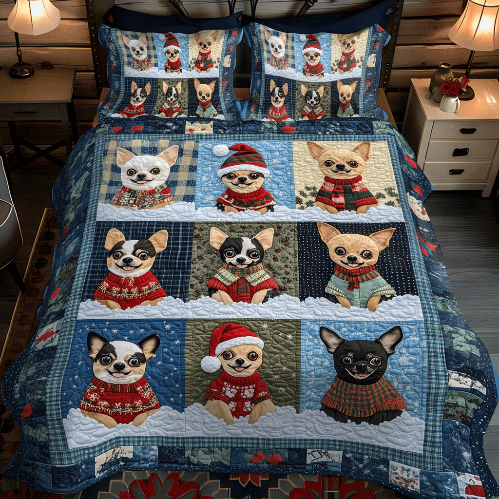 Holiday Chi Paws 3-Piece Quilted Bedding Set - Single (59" x 70")