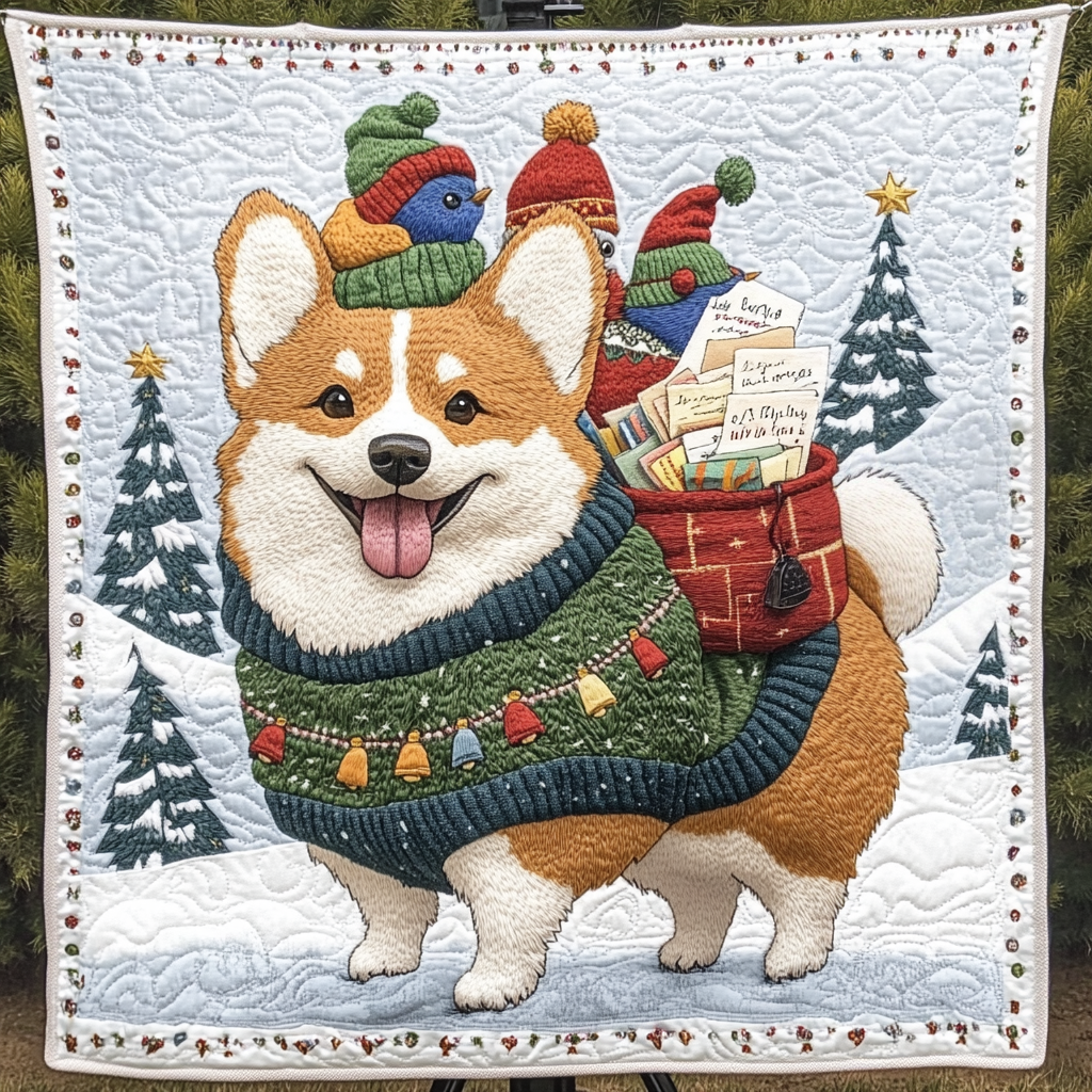 Holiday Corgi Delights Quilted Blanket - Throw (55" x 60")