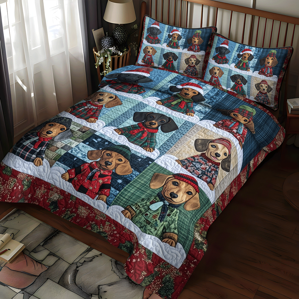 Holiday Dachshund 3-Piece Quilted Bedding Set - Single (59" x 70")