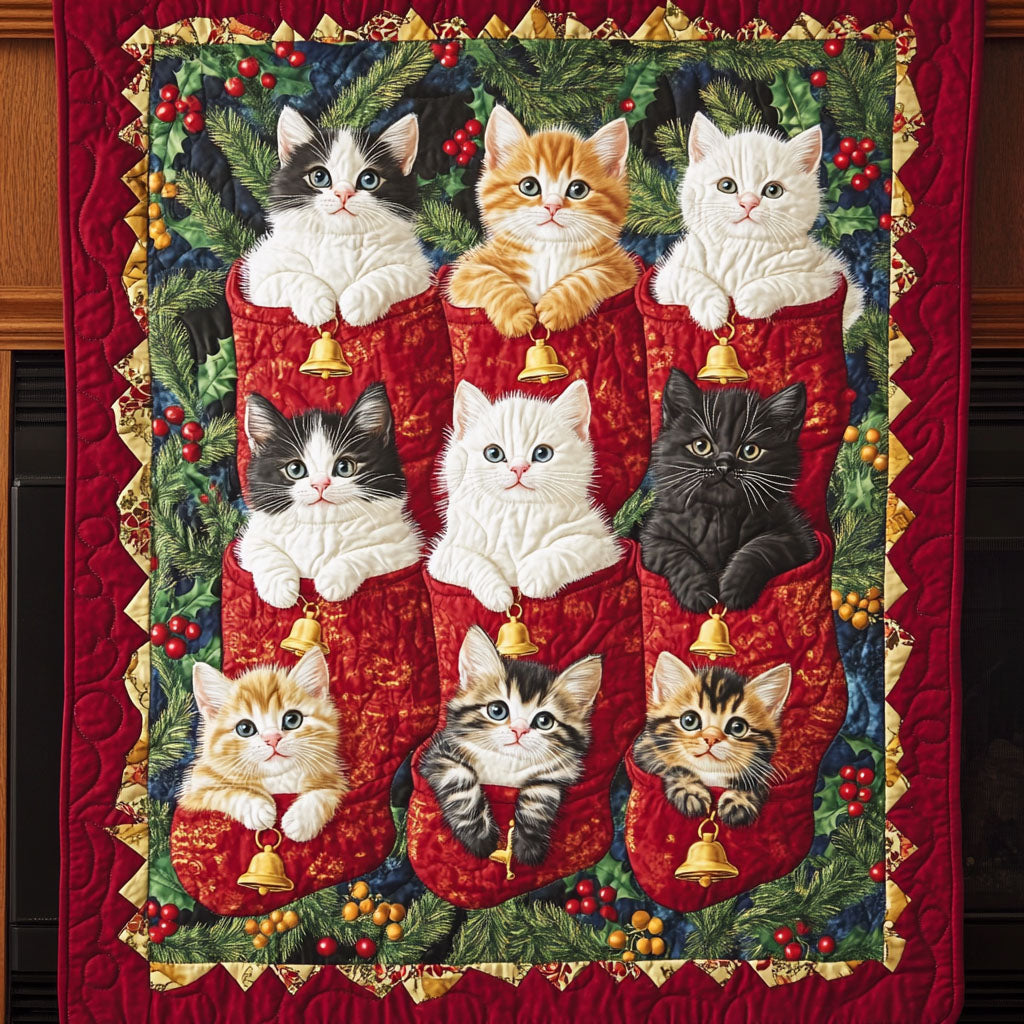 Holiday Feline Joy Quilted Blanket - Throw (55" x 60")