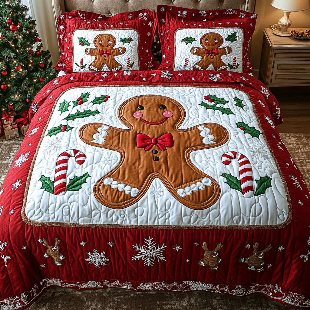 Holiday Ginger Magic 3-Piece Quilted Bedding Set - Single (59" x 70")