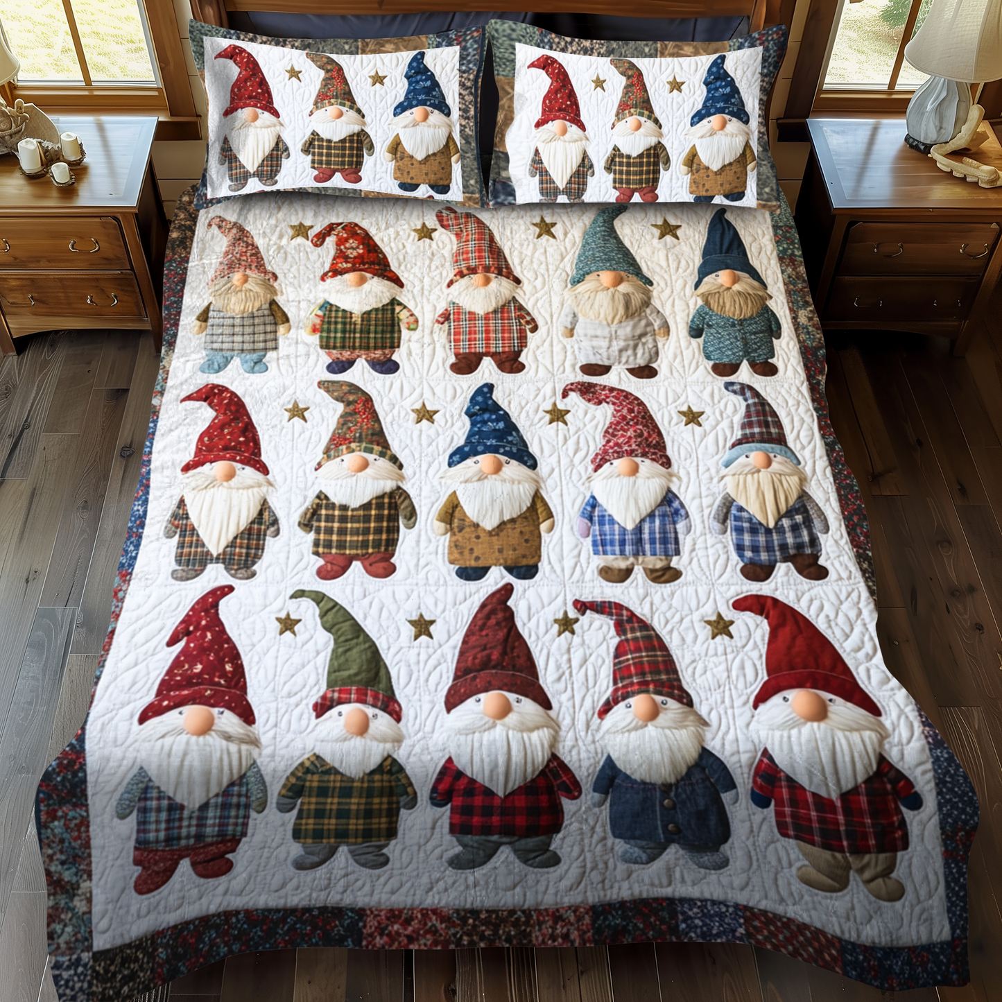 Holiday Gnome Cheer 3-Piece Quilted Bedding Set - Single (59" x 70")