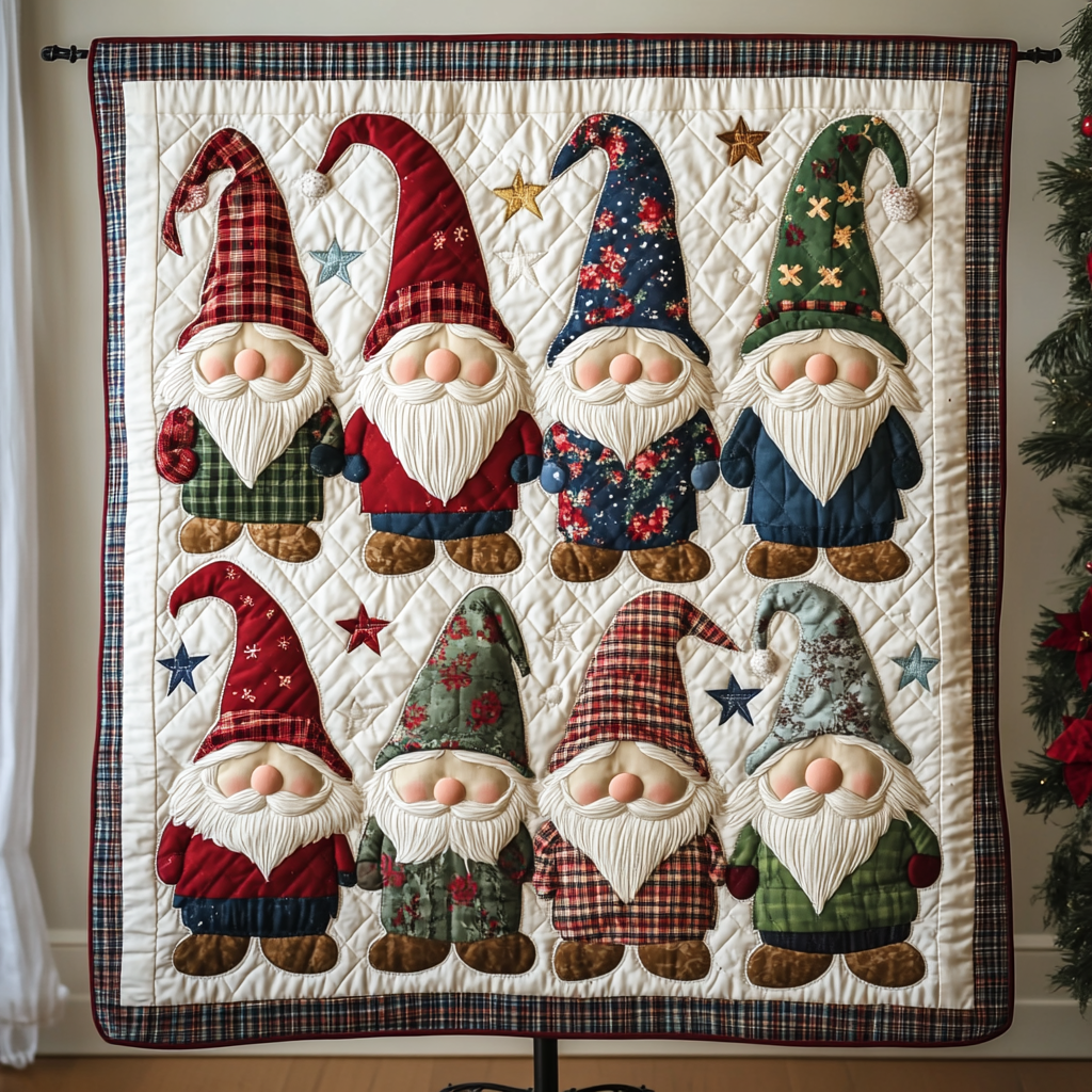 Holiday Gnome Cheer Quilted Blanket - Throw (55" x 60")
