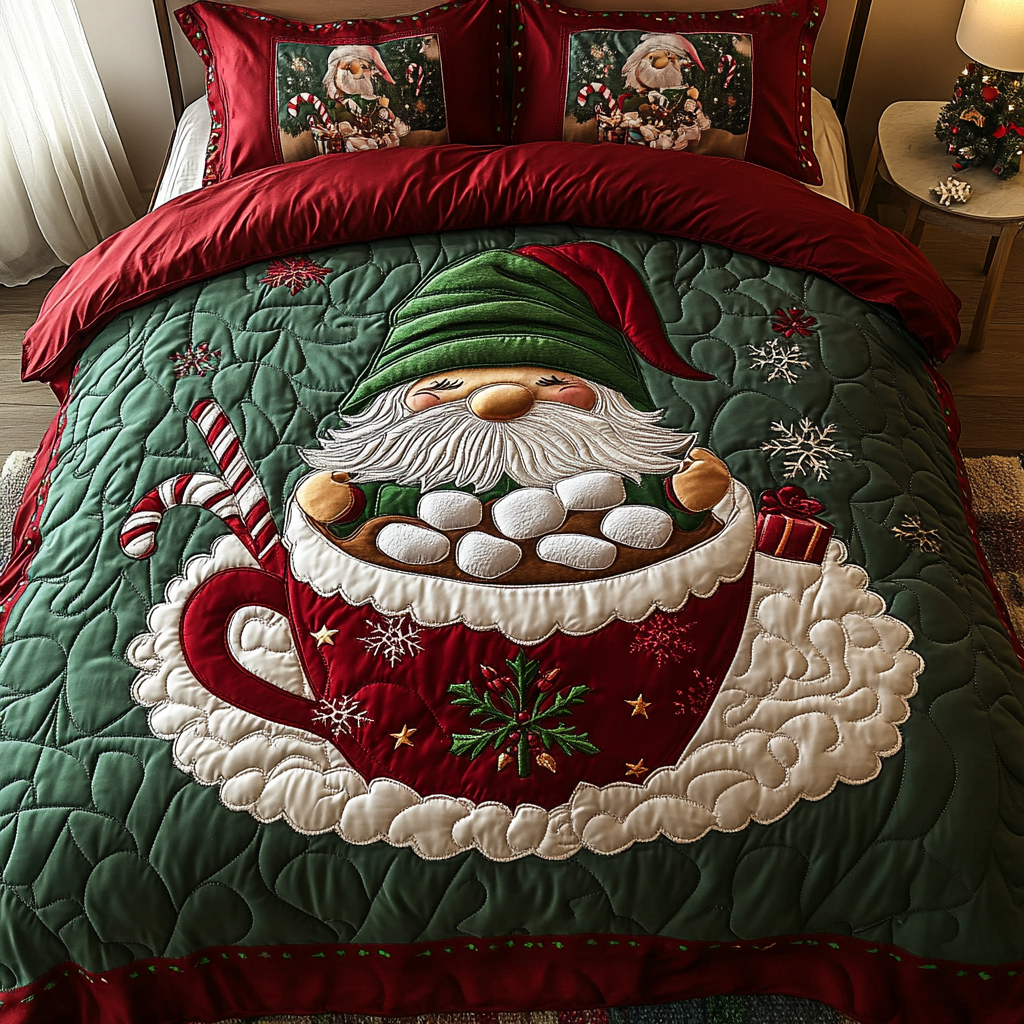 Holiday Gnome Haven 3-Piece Quilted Bedding Set - Single (59" x 70")