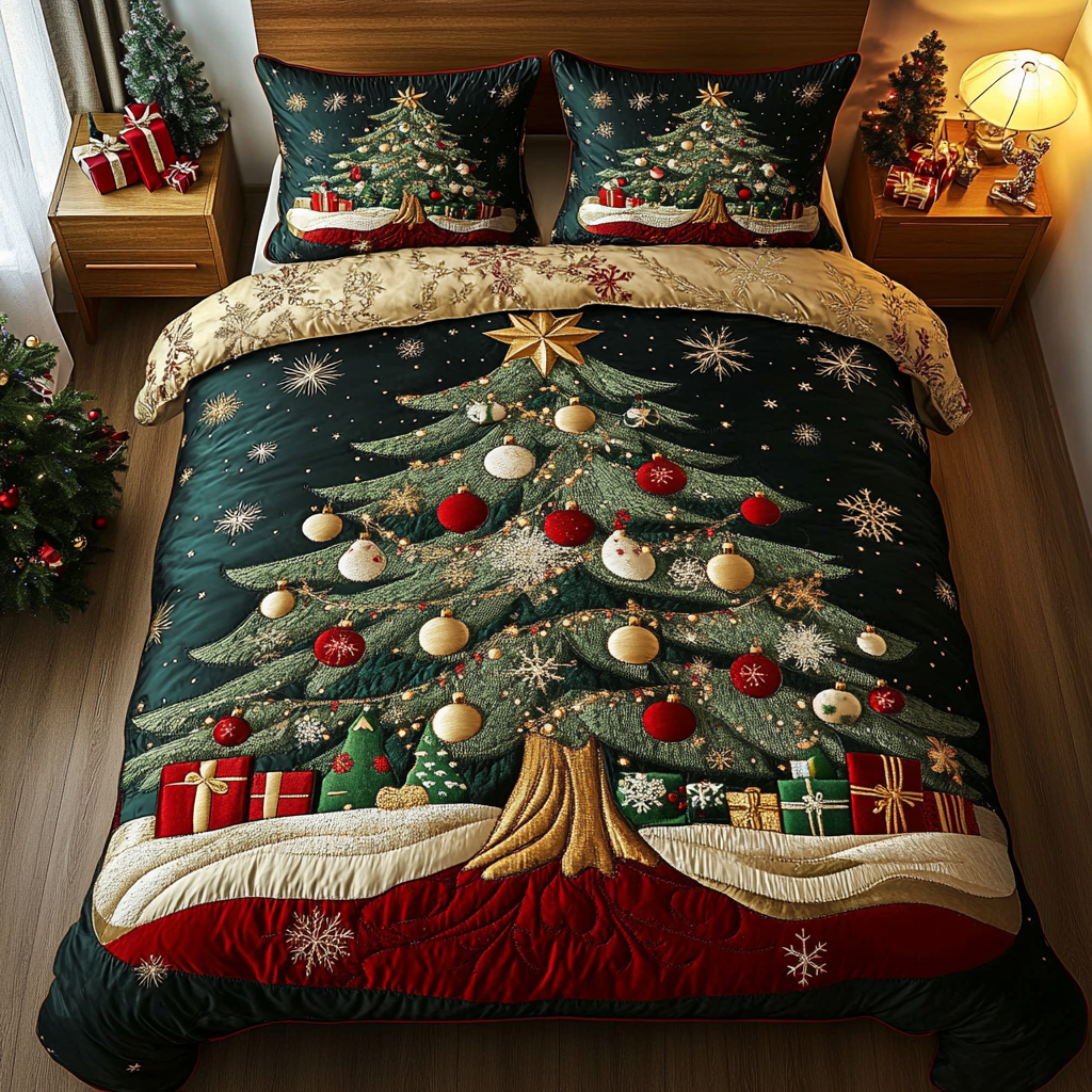 Holiday Pine Charm 3-Piece Quilted Bedding Set - Single (59" x 70")