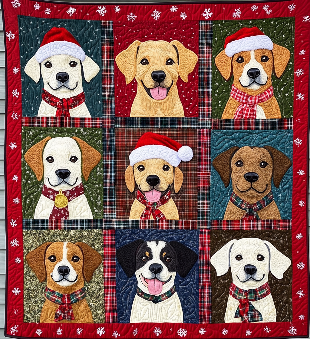 Holiday Puppy Bliss Quilted Blanket - Throw (55" x 60")