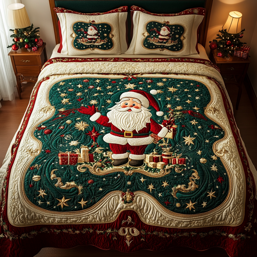 Holiday Santa Spirit 3-Piece Quilted Bedding Set - Single (59" x 70")
