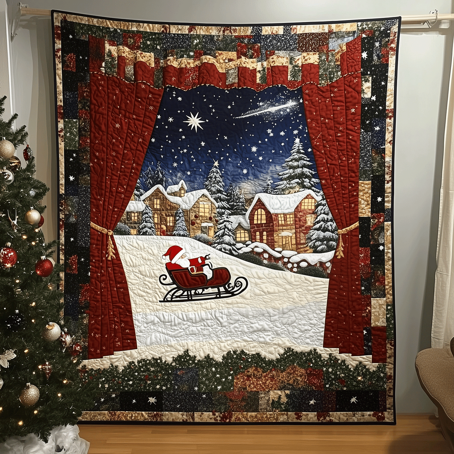 Holiday Village Scene Quilted Blanket - Throw (55" x 60")