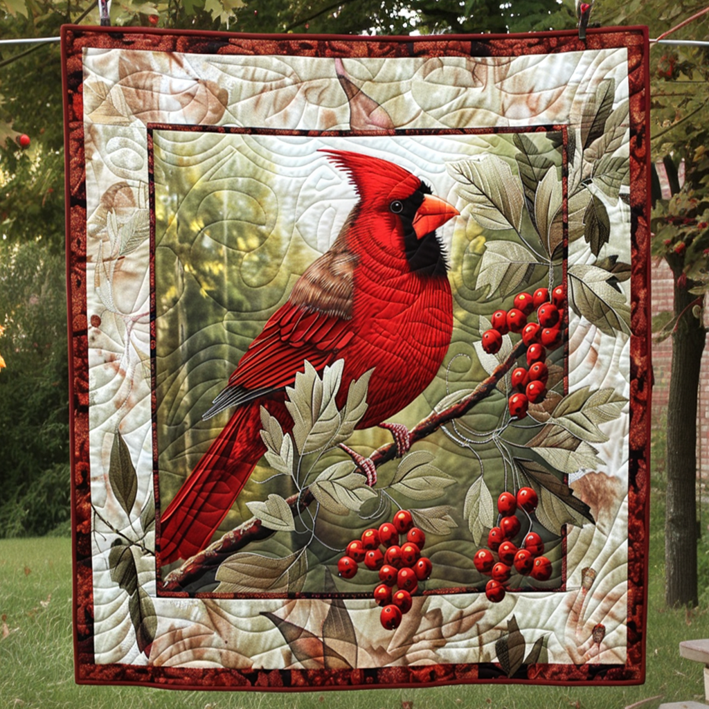 Holly Berry Cardinal Quilted Blanket - Throw (55" x 60")
