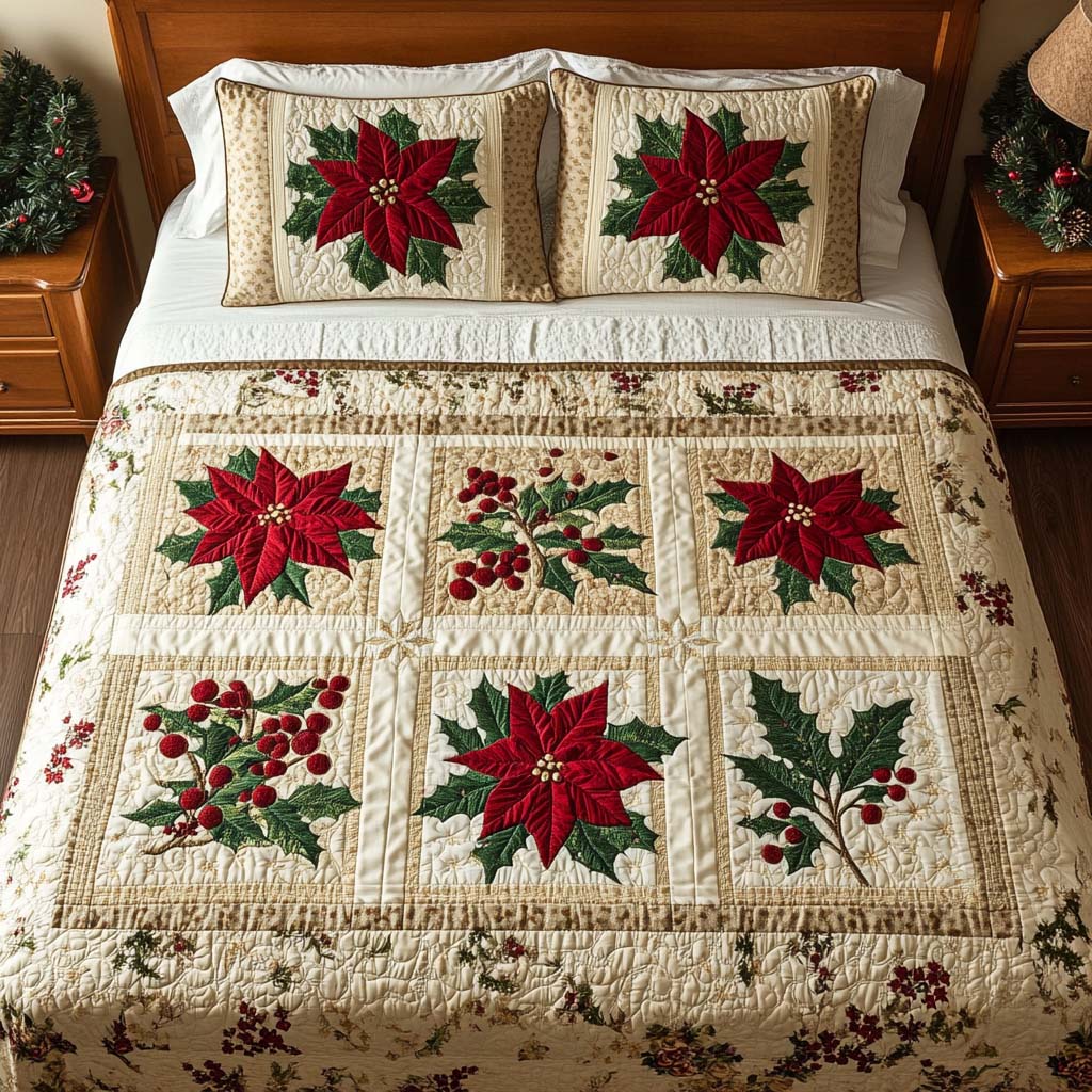 Holly Cheer 3-Piece Quilted Bedding Set - Single (59" x 70")