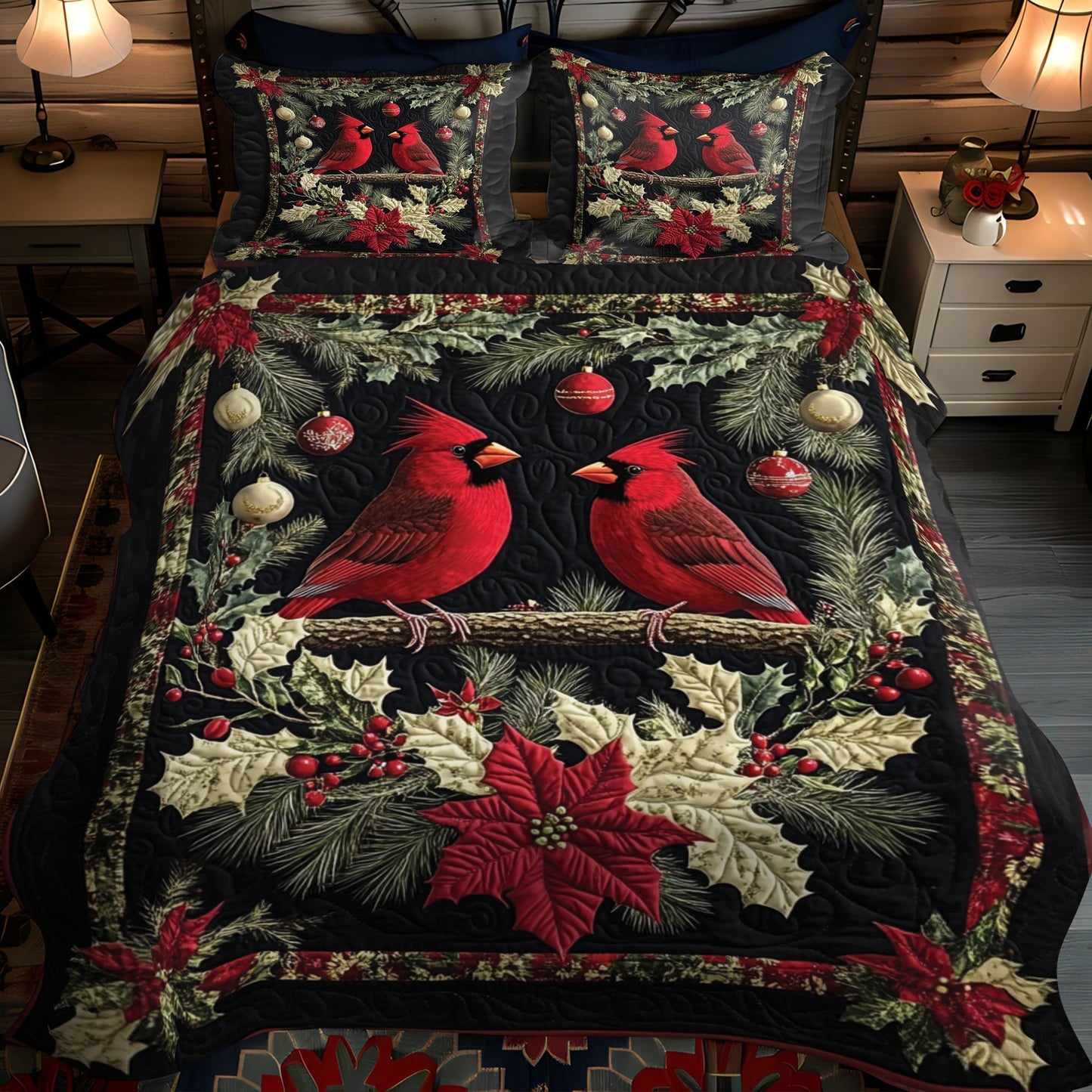 Holly Berry Nest Quilted Bedding Set - Single (59" x 70")
