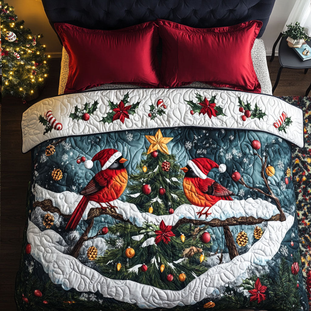 Holly Cardinal 3-Piece Quilted Bedding Set - Single (59" x 70")