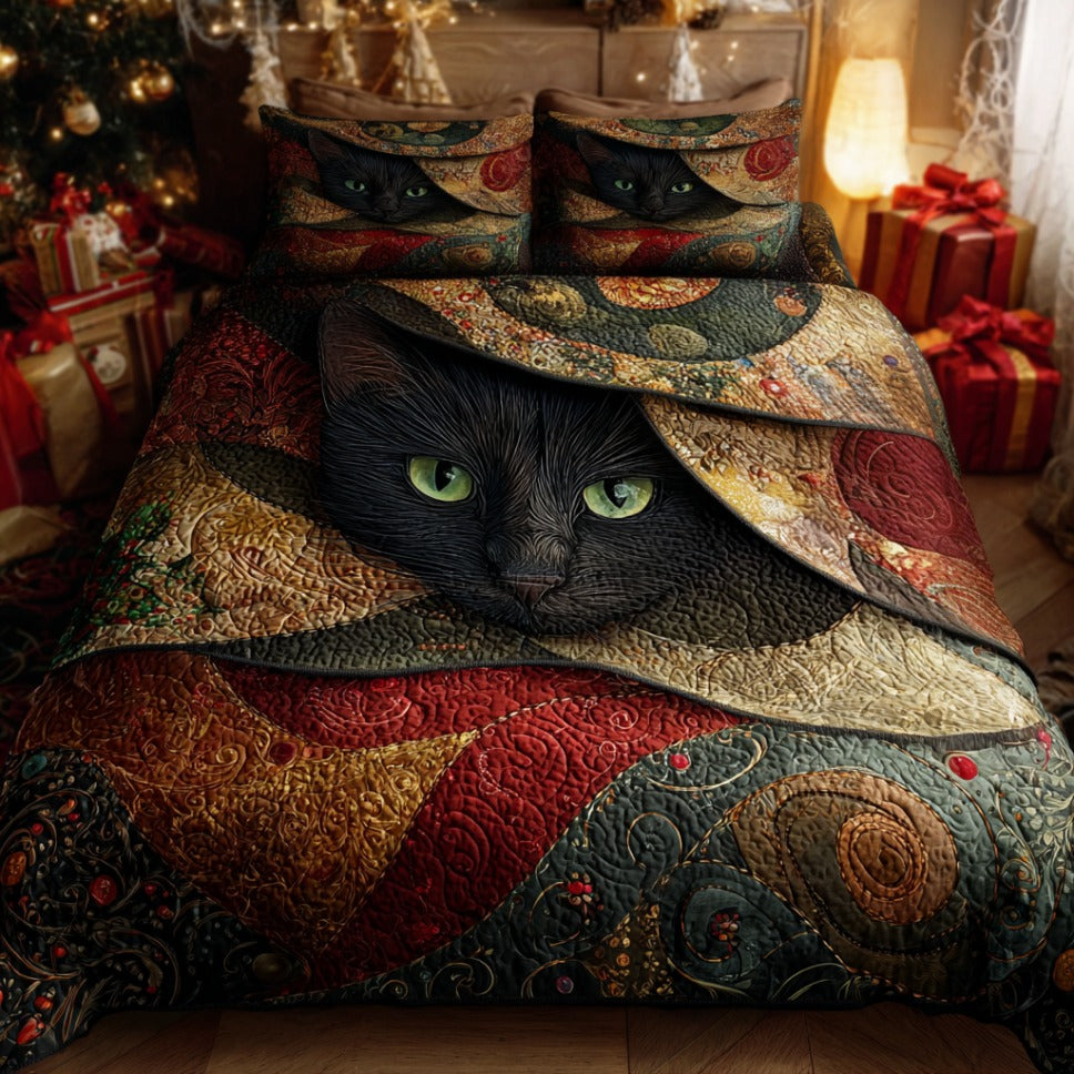 Holly Cat Charm 3-Piece Quilted Bedding Set - Single (59" x 70")