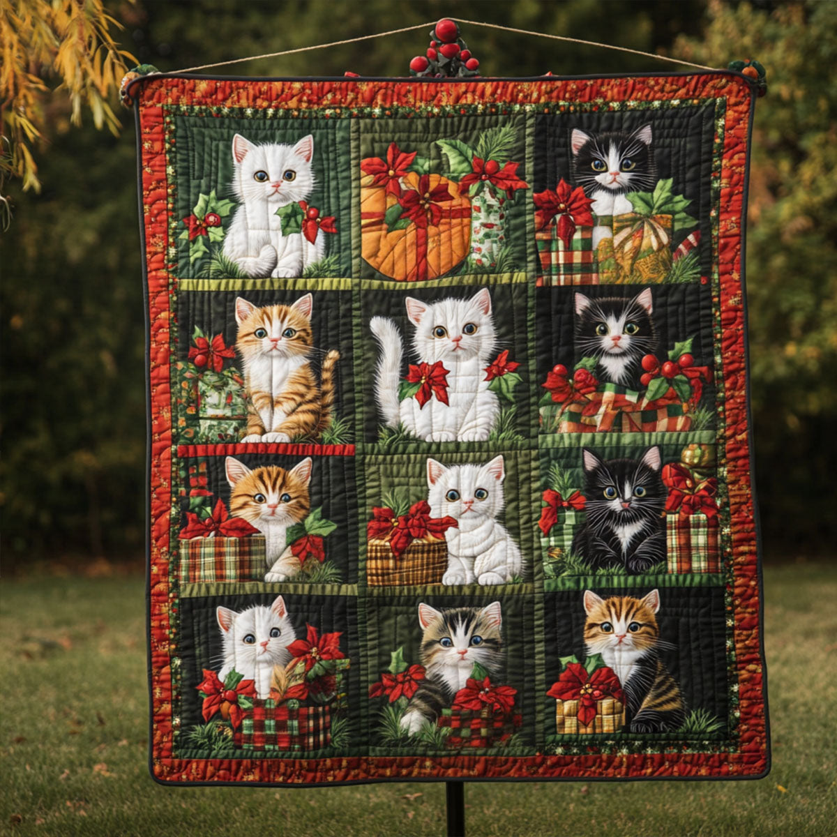 Holly Jolly Cats Quilted Blanket - Throw (55" x 60")