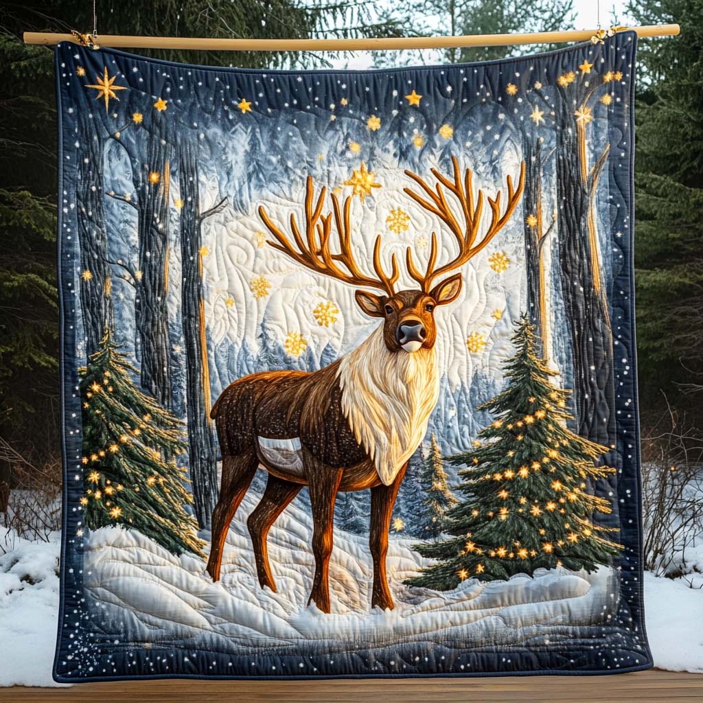 Holly Wreath Stag Quilted Blanket - Throw (55" x 60")