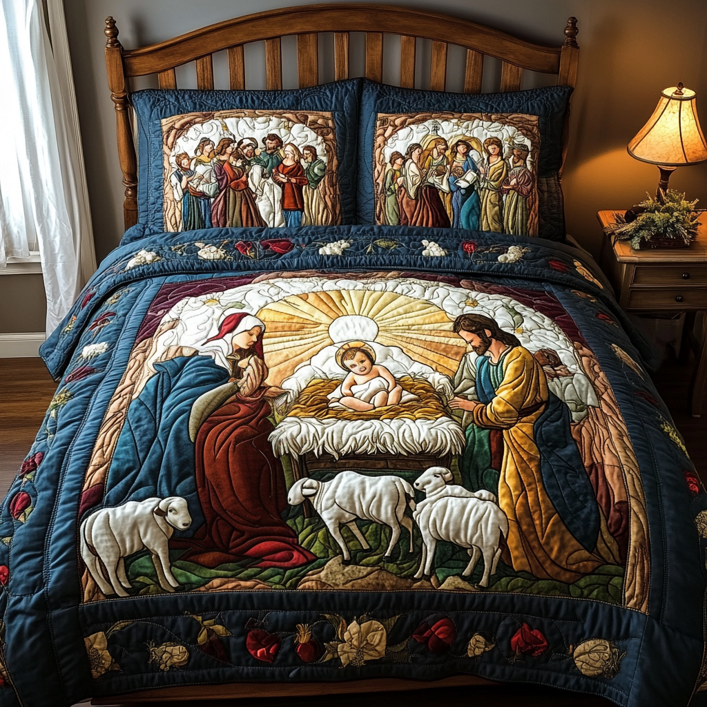 Holy Night Harmony Quilted Bedding Set - Single (59" x 70")