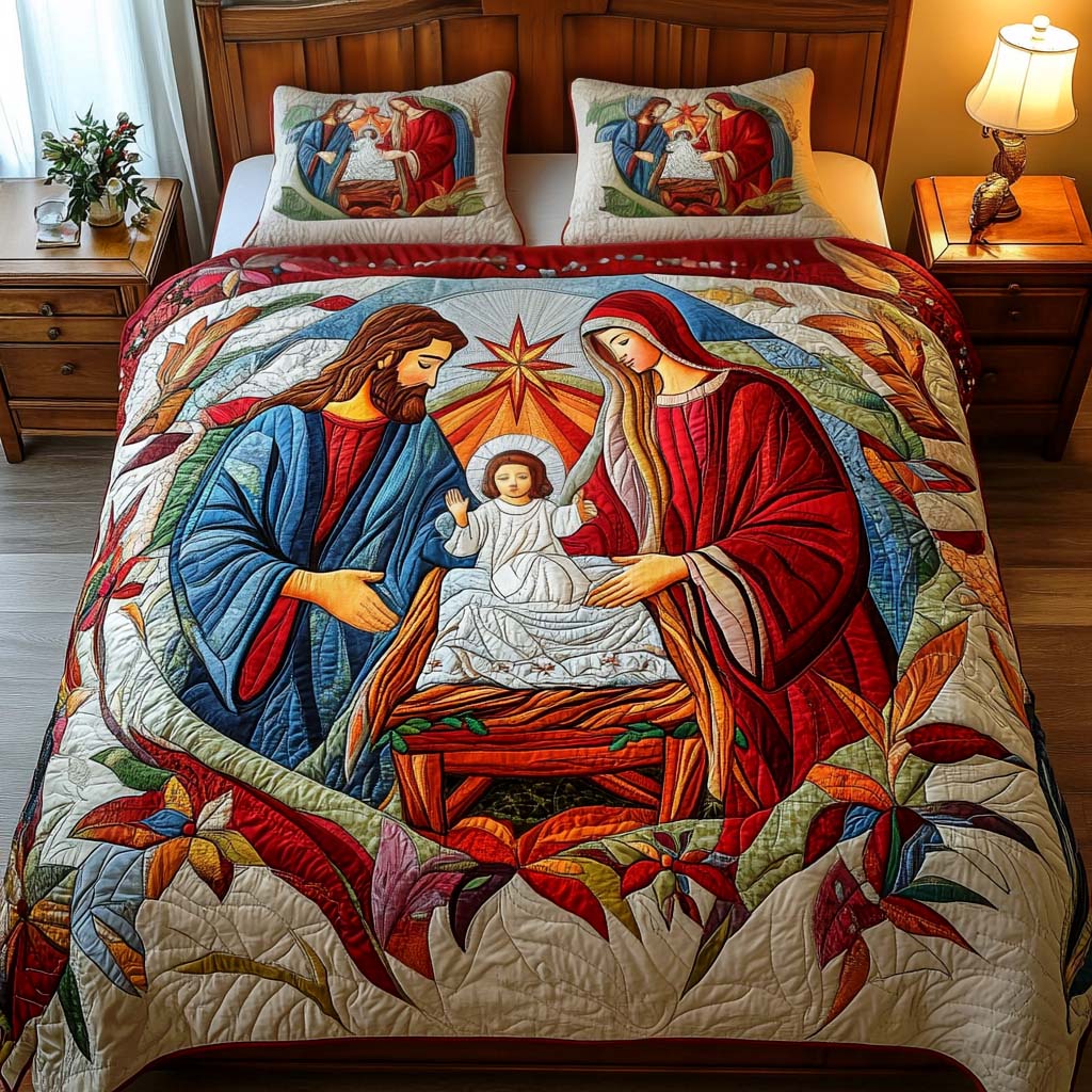 Holy Night Peace 3-Piece Quilted Bedding Set - Single (59" x 70")
