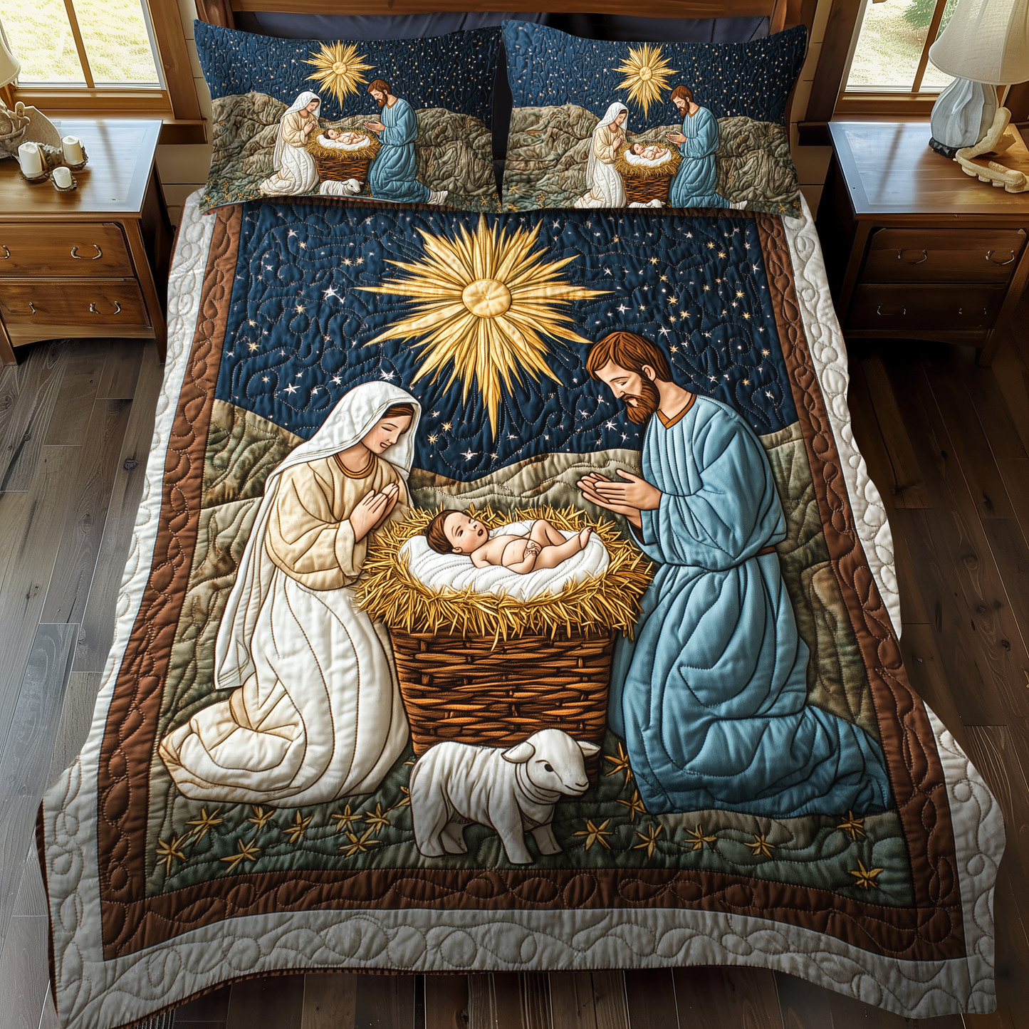 Holy Night in Bethlehem 3-Piece Quilted Bedding Set - Single (59" x 70")
