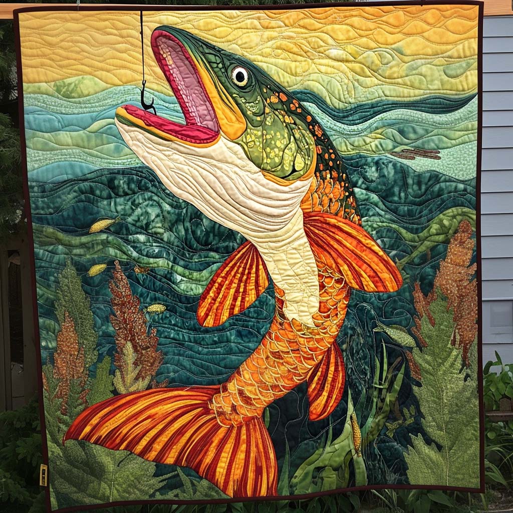Hooked Pike Quilted Blanket - Throw (55" x 60")