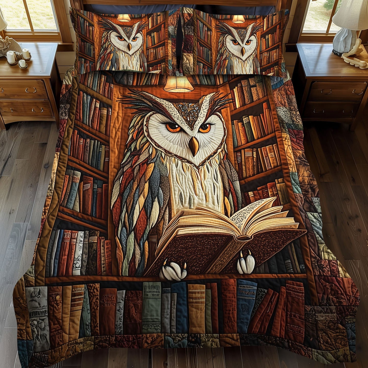 Hoot and Read 3-Piece Quilted Bedding Set - Single (59" x 70")