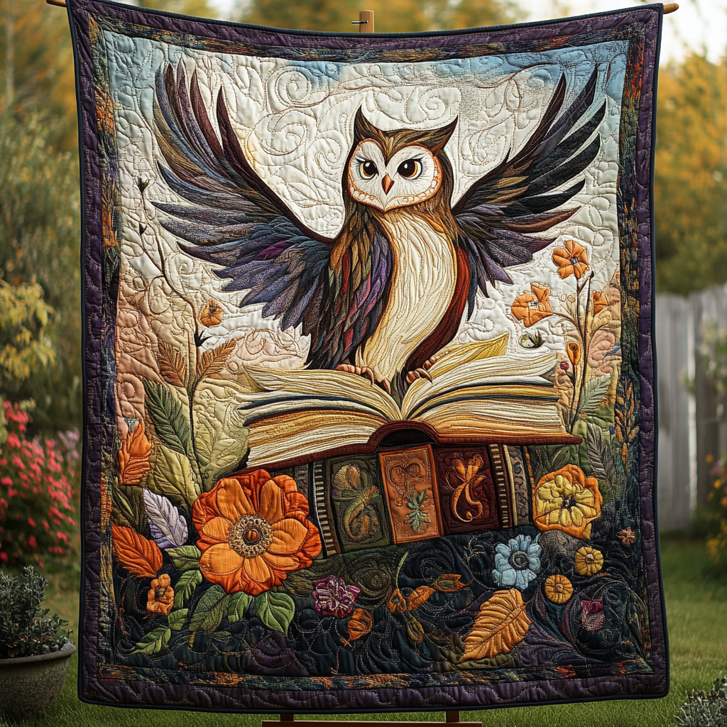 Hoots and Books Quilted Blanket - Throw (55" x 60")