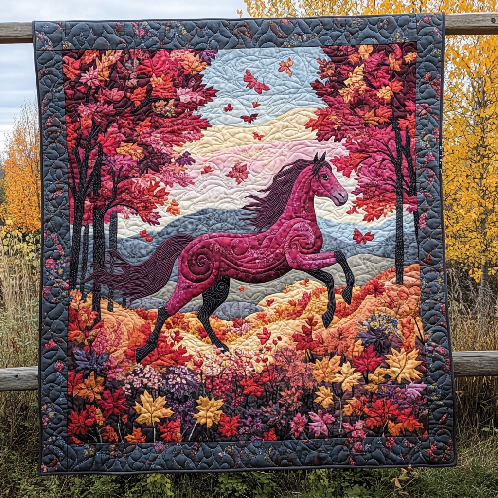 Horse Autumn Gallop Quilted Blanket - Throw (55" x 60")