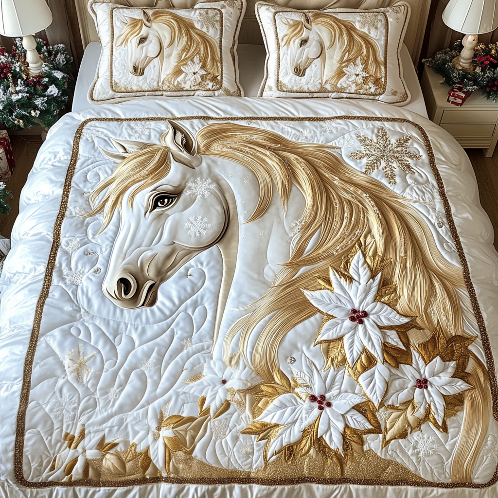 Horse Brilliance Quilted Bedding Set - Single (59" x 70")
