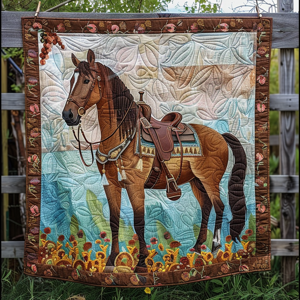 Horse Field Quilted Blanket - Throw (55" x 60")