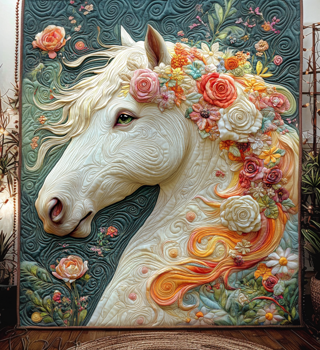 Horse Serenade Quilted Blanket - Throw (55" x 60")