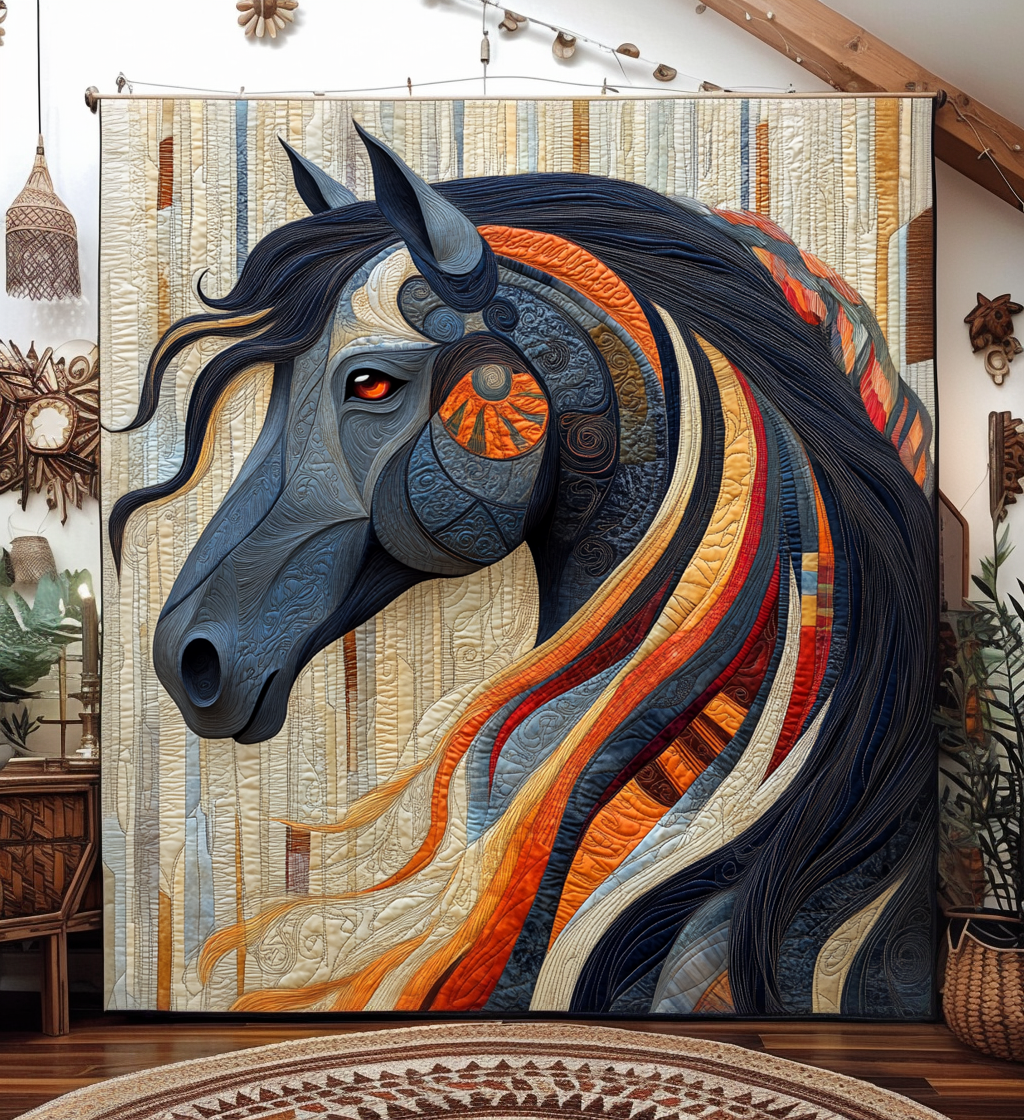 Horse Tribe Quilted Blanket - Throw (55" x 60")
