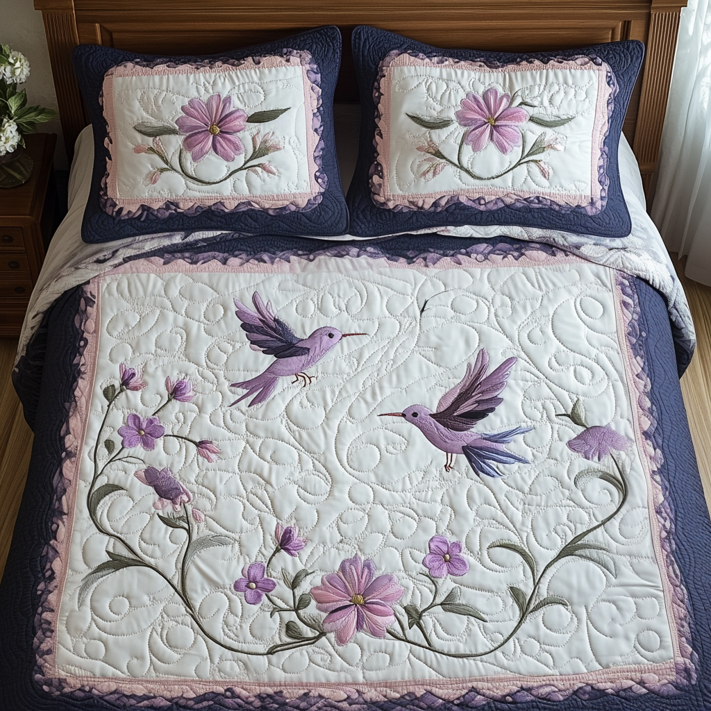 Humming Harmony Quilted Bedding Set - Single (59" x 70")