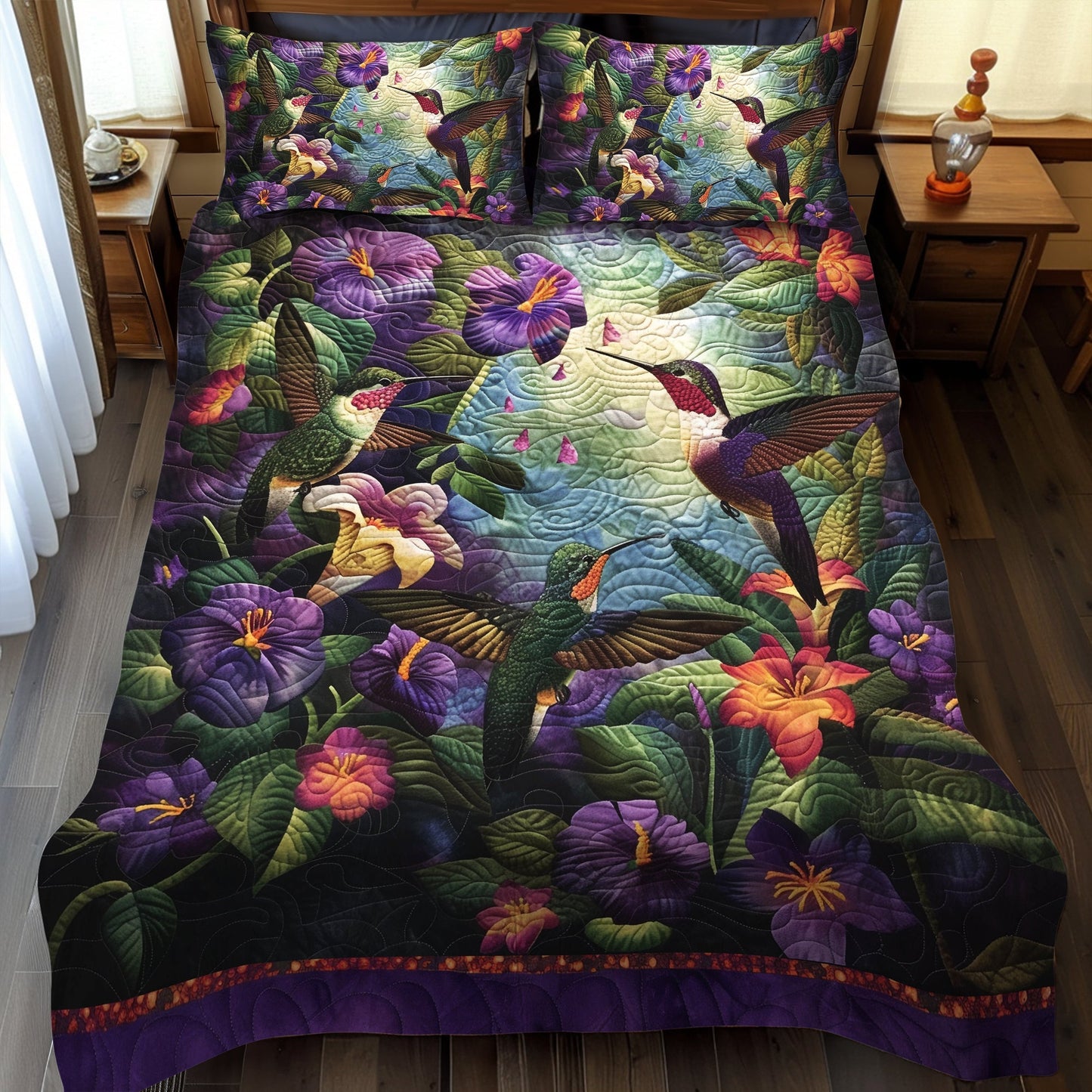 Hummingbird Garden 3-Piece Quilted Bedding Set - Single (59" x 70")